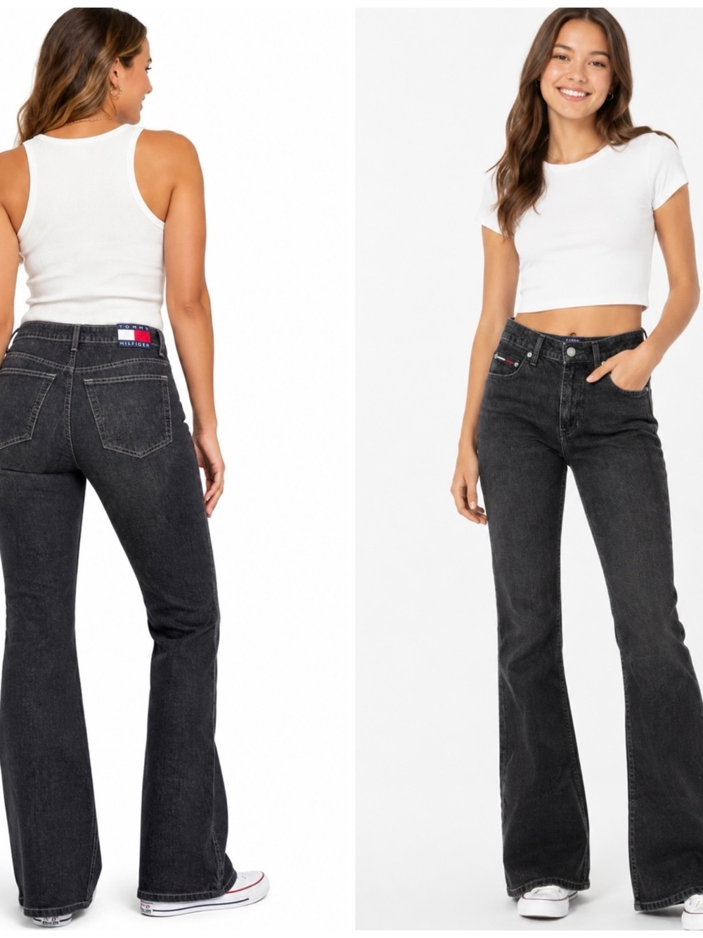 VINTAGE TOMMY HILFIGER | Y2K Black High Rise Hipster Flared Jeans Sz. 9 2000’s